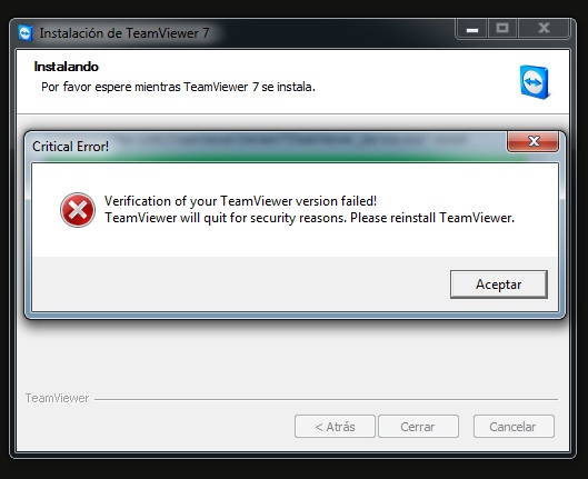 verification of your teamviewer version failed windows
